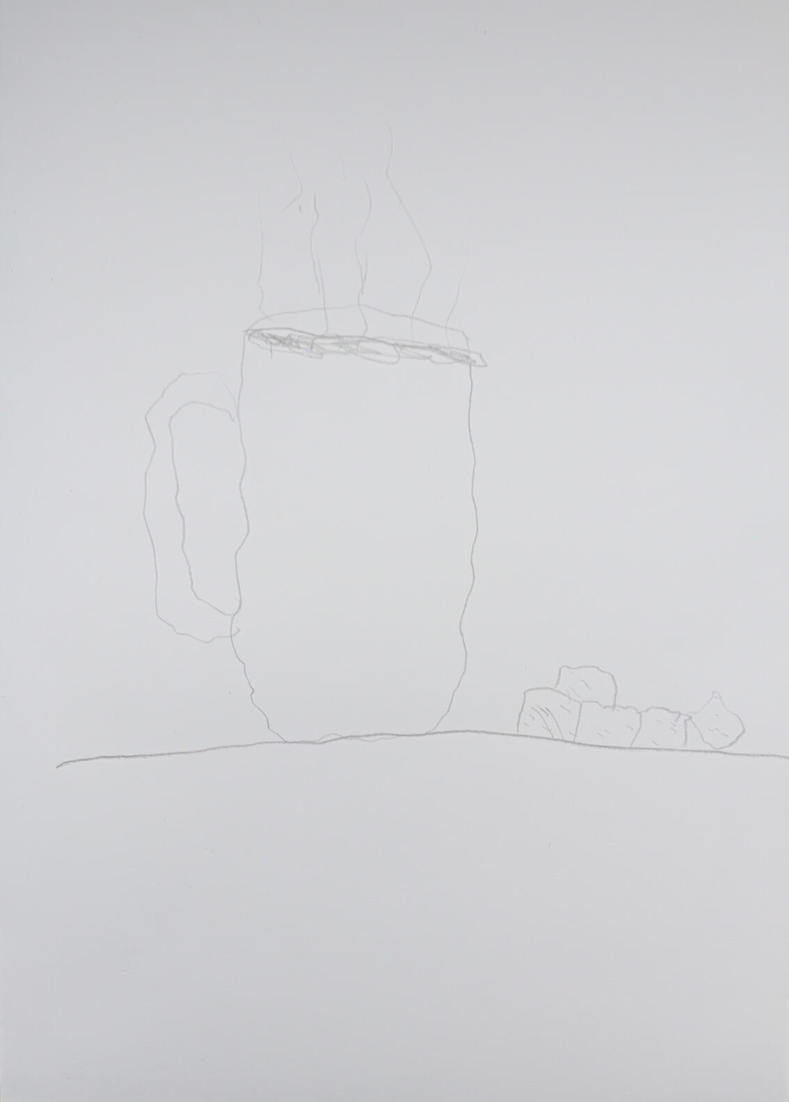 Een scheve tekening van een mok